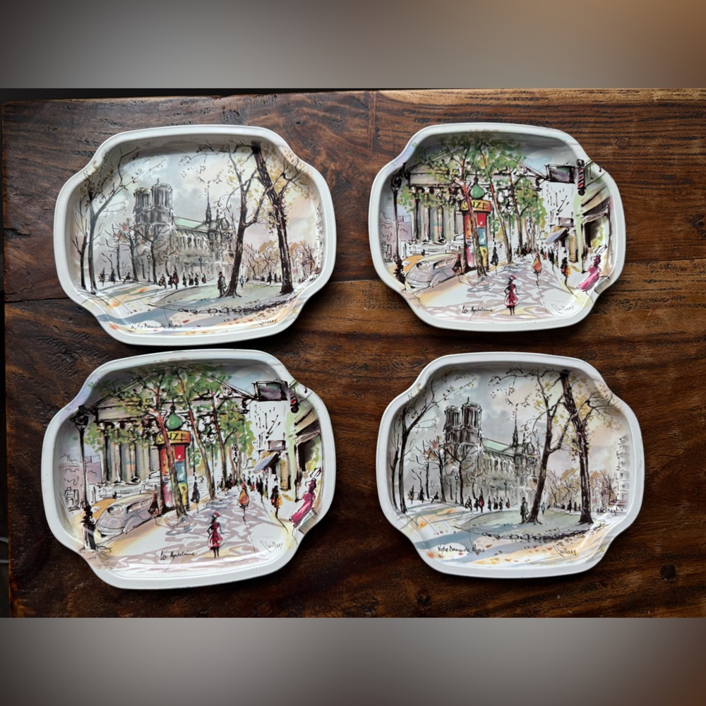 4 mini vintage tin trays-France
